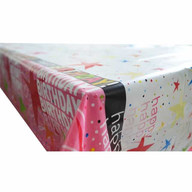 Yıldızlı Happy Birthday Masa Örtüsü Pembe