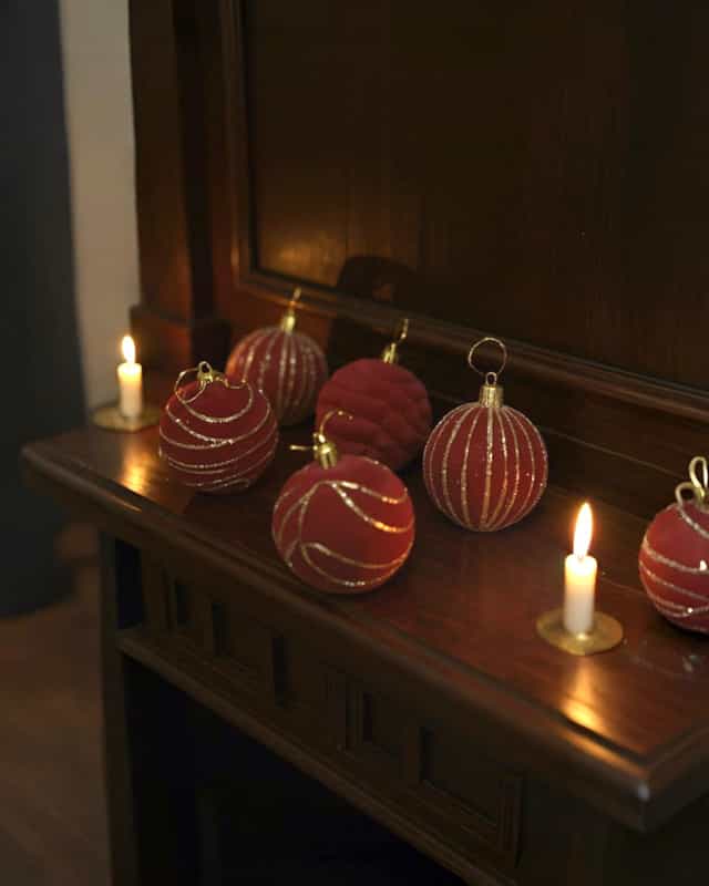 Yılbaşı Ağacı Kadife Bordo 6li Top Süs 8 cm