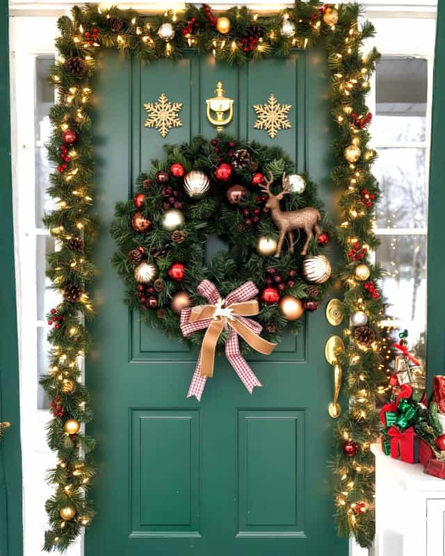 Yılbaşı Kapı Süsü Geyikli Yuvarlak Kapı Çelengi 45 cm