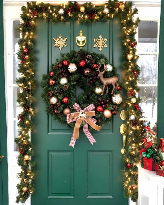 Yılbaşı Kapı Süsü Geyikli Yuvarlak Kapı Çelengi 45 cm