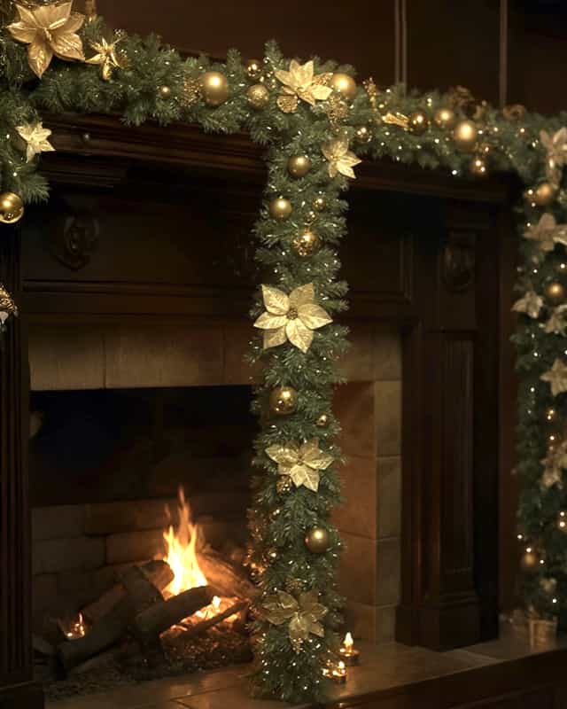 Yılbaşı Hazır Süslenmiş Gold Garland Dekor 230 CM