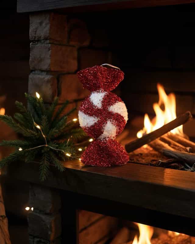 Yılbaşı Ağaç Süsü Dekoratif Simli Şeker süs 25 cm