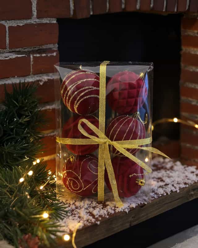 Yılbaşı Ağacı Kadife Bordo 6li Top Süs 8 cm