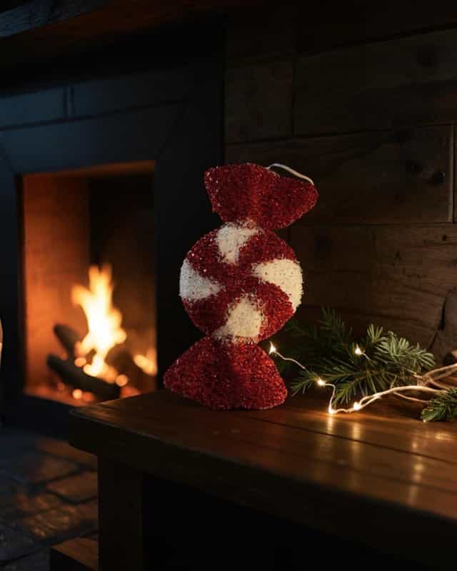 Yılbaşı Ağaç Süsü Dekoratif Simli Şeker süs 25 cm