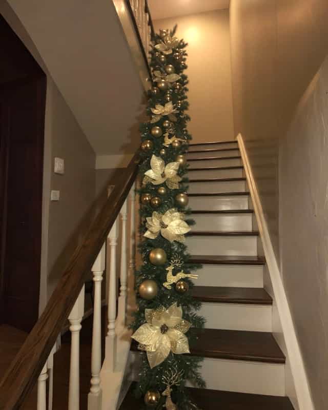 Yılbaşı Hazır Süslenmiş Gold Garland Dekor 230 CM
