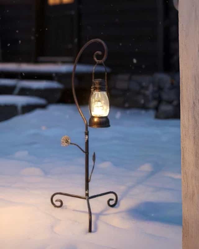 Ferforje Demir Cam Aksamlı Pilli Işıklı 120 cm Yılbaşı Sokak Lambası