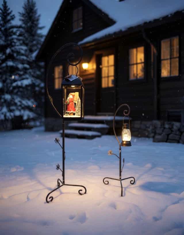 180 cm Yılbaşı Sokak Lambası Ferforje Demir Cam Aksamlı Pilli Işıklı