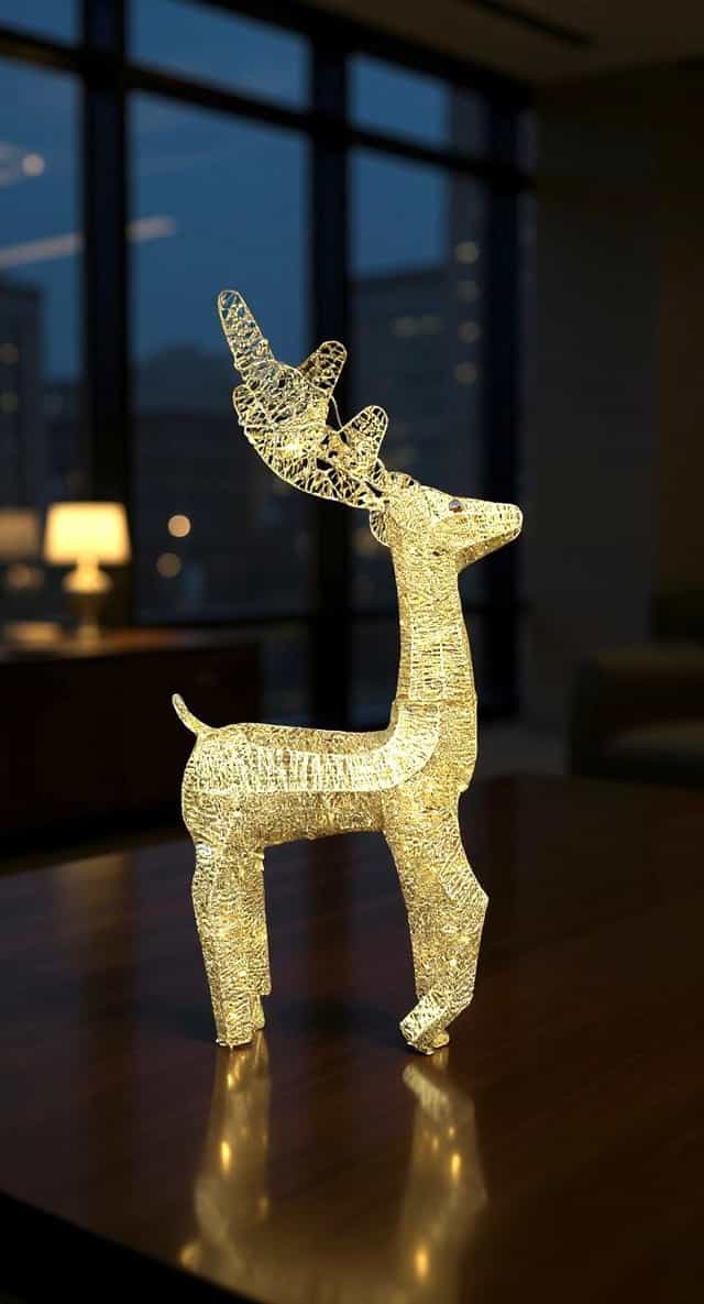 80 CM Işıklı Geyik Simli Gold Yılbaşı Dekor Metal
