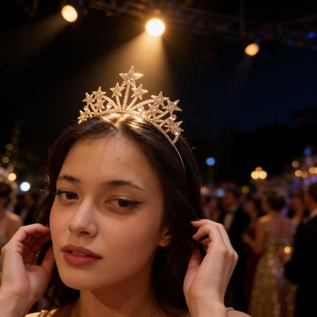 Kristal Taşlı Yıldızlı Metal Taç