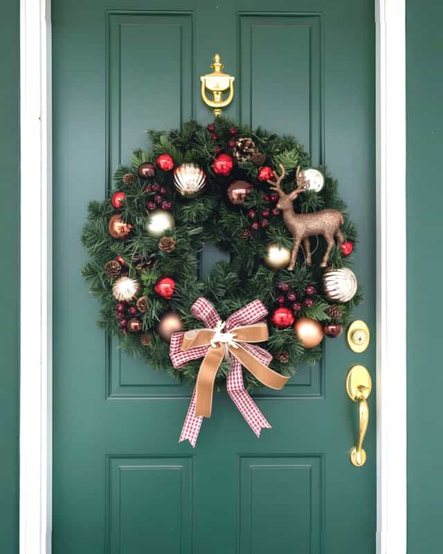 Yılbaşı Kapı Süsü Geyikli Yuvarlak Kapı Çelengi 45 cm