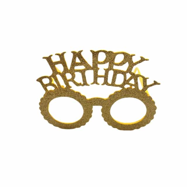 Plastik Happy Birthday Taç Gözlük Set Simli Gold