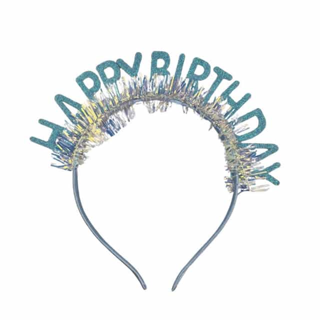 Plastik Happy Birthday Taç Gözlük Set Simli Mavi