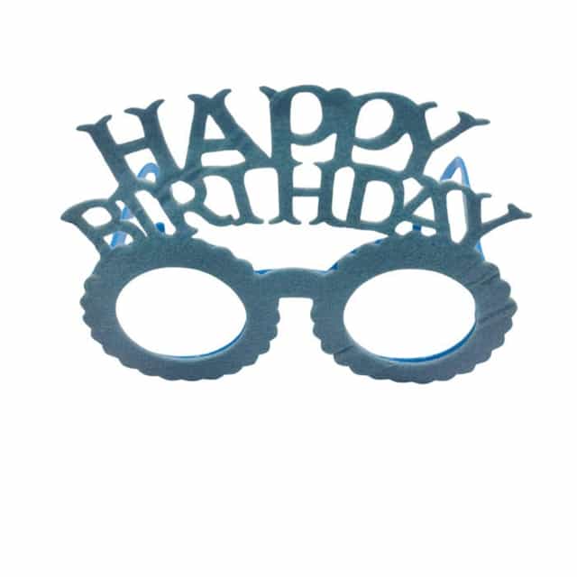 Plastik Happy Birthday Taç Gözlük Set Simli Mavi